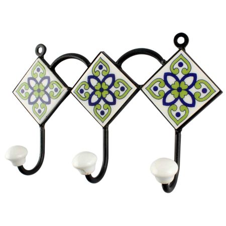 Pea Green Ceramic Floral Tile Hook Online